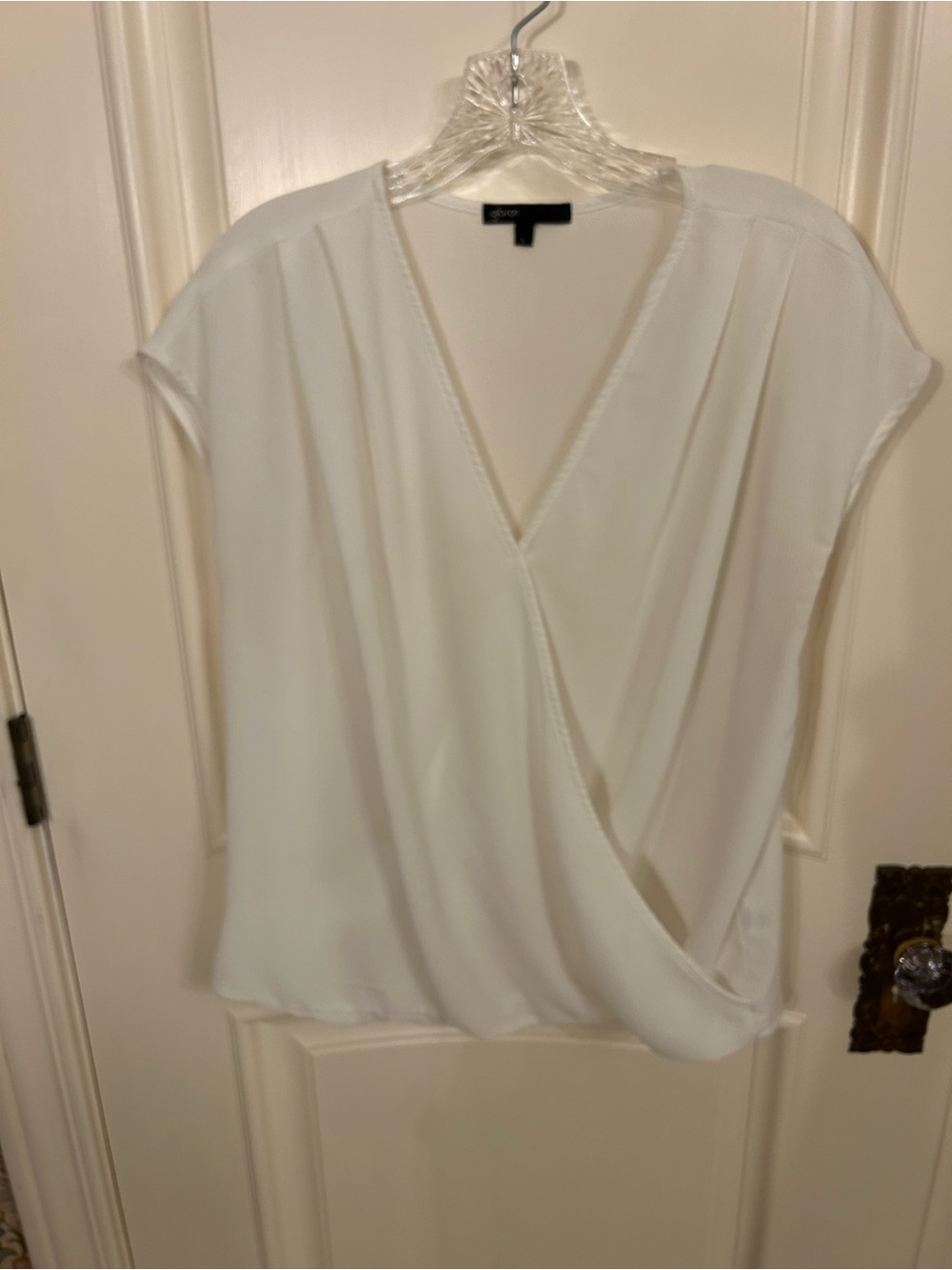 Gibson White Draped V-Neck Wrap Blouse